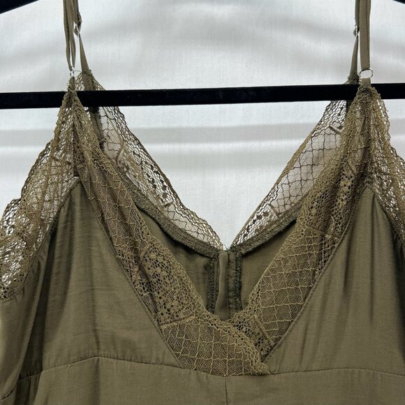 Love Stitch Gabriela Slip Dress Size S Button Front Lace Trim V-neck Slit Green - Picture 11 of 15